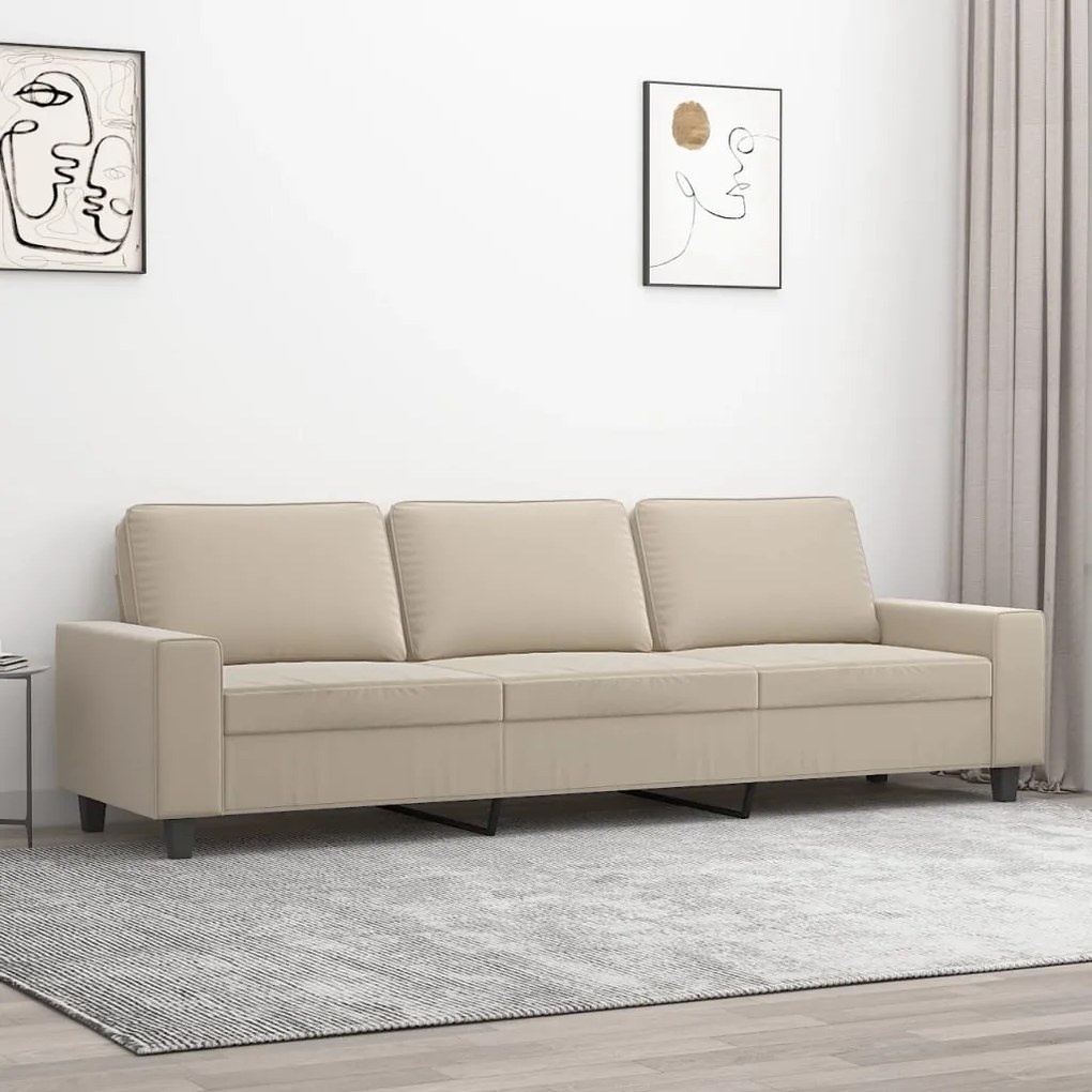 vidaXL Sofá de 3 lugares 210 cm tecido de microfibra creme