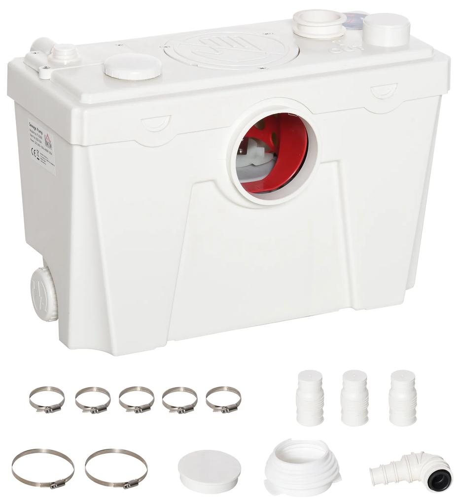 HOMCOM Bomba Trituradora Sanitário de Água Residual com 500 W e 4 Entradas para Casa de Banho Cozinha 40x17,5x28 cm Branco