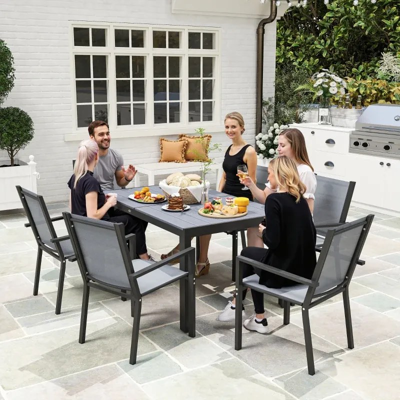 Conjunto de Mesa e Cadeiras de Jardim com Cadeiras Empilháveis e Estrutura de Aço para Terraço e Pátio Cinzento Claro