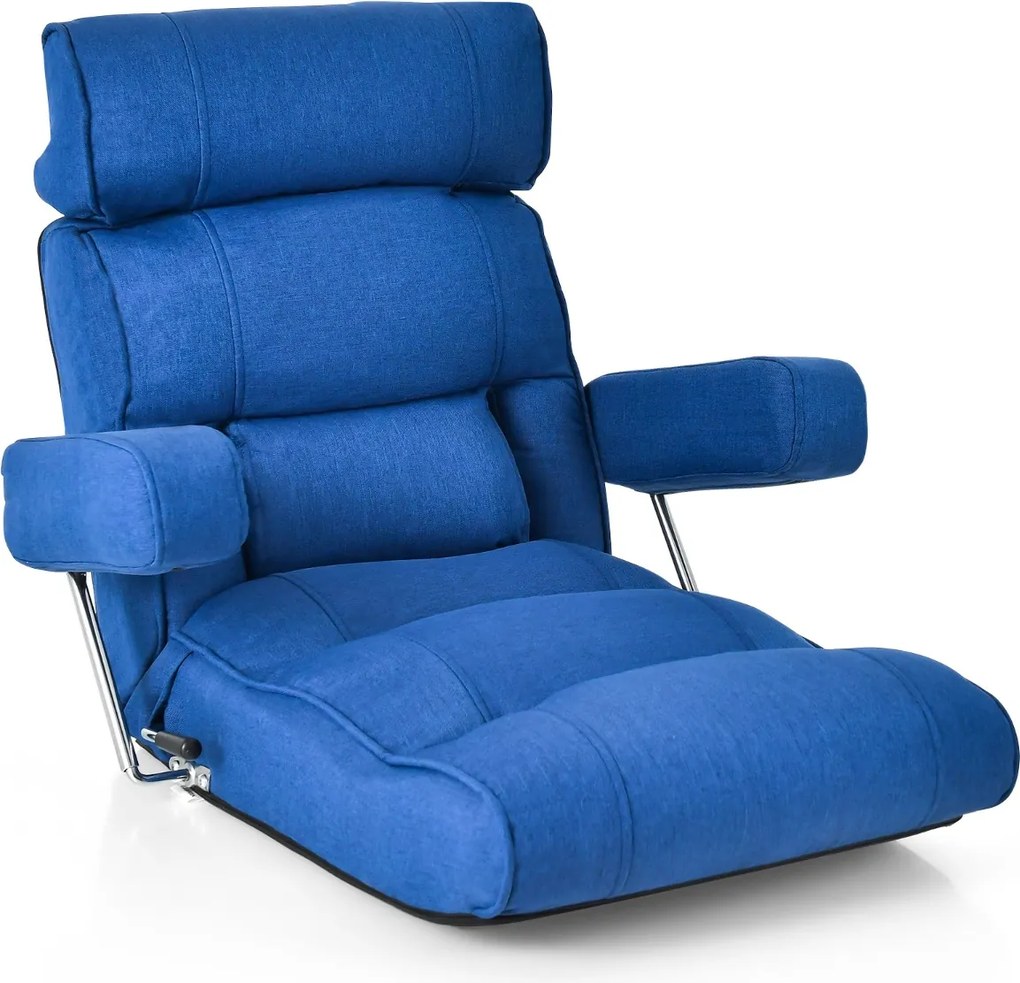 Sofá chão dobrável com encosto ajustável em 6 posições Encosto de cabeça/descanso lombar Azul