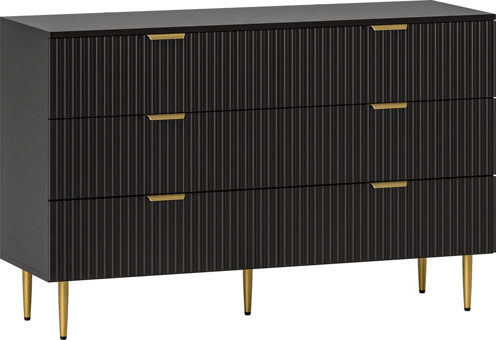 HOMCOM Cômoda 6 Gavetas Moderna com Puxadores Dourados, 120x40x76.5cm, Preto | Aosom Portugal