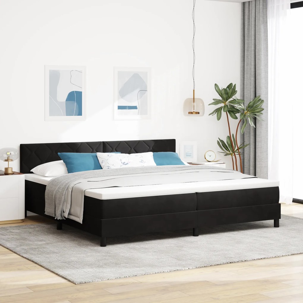 Cama Box Spring com Colchão Preta 200x200 cm Veludo