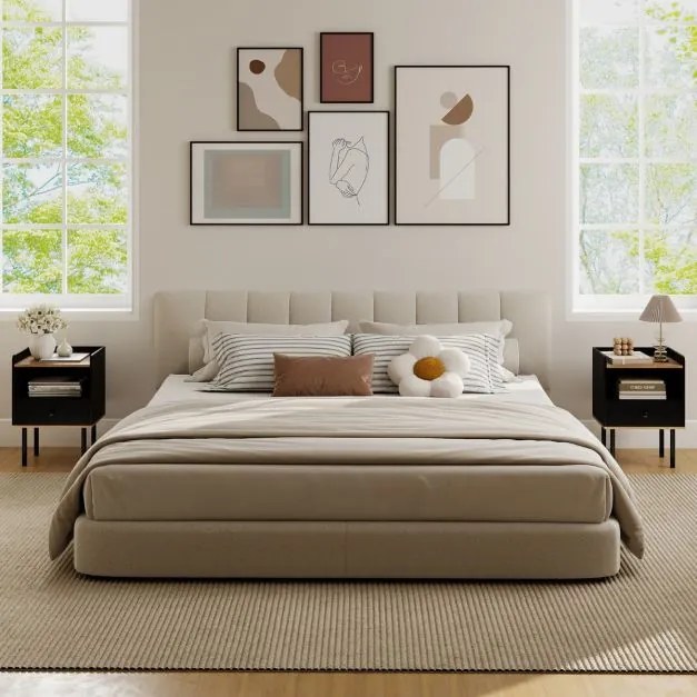 Conjunto de 2 mesas de cabeceira 40,5 x 35 x 56 cm com gaveta e prateleira aberta, pernas de metal, mesa auxiliar compacta para sala ou quarto, preta