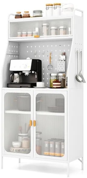 Armário de cozinha com rodas, prateleira de cozinha com bancada, portas de PC articuladas, prateleira ajustável e parede perfurada, preto