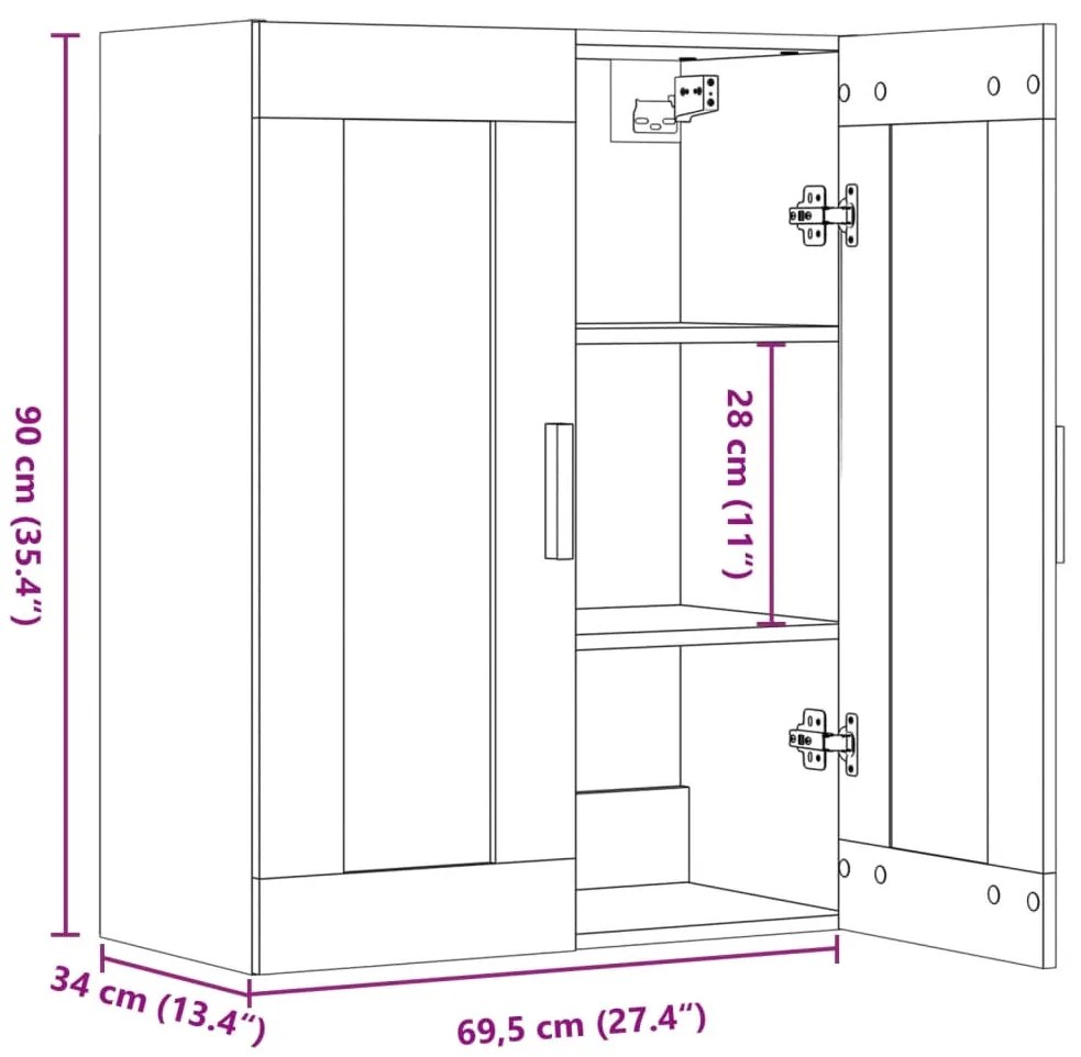 Armário de parede suspenso 69,5x34x90 cm madeira velha