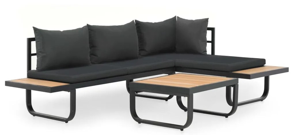 vidaXL Sofás de canto para jardim com almofadões 2 pcs alumínio e WPC