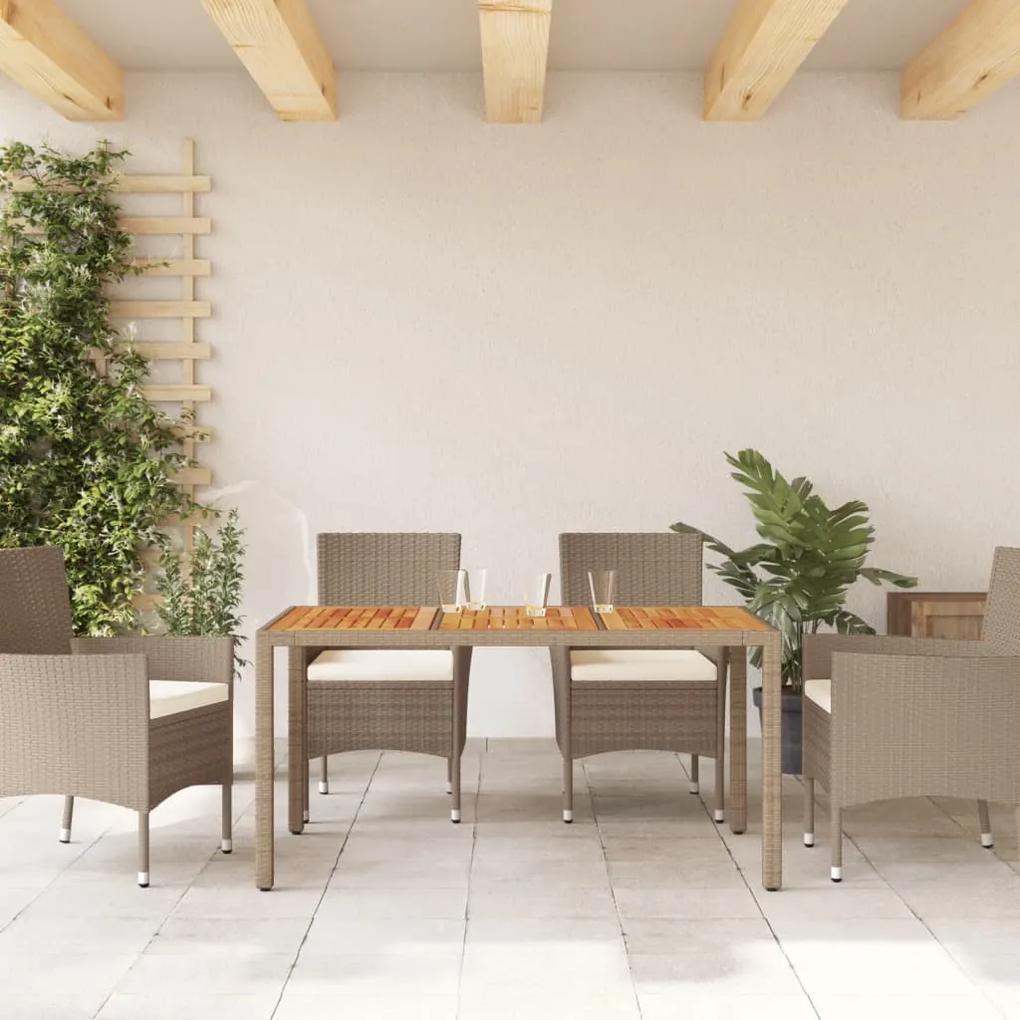 Mesa de jardim 150x90x75 cm vime PE e madeira de acácia bege