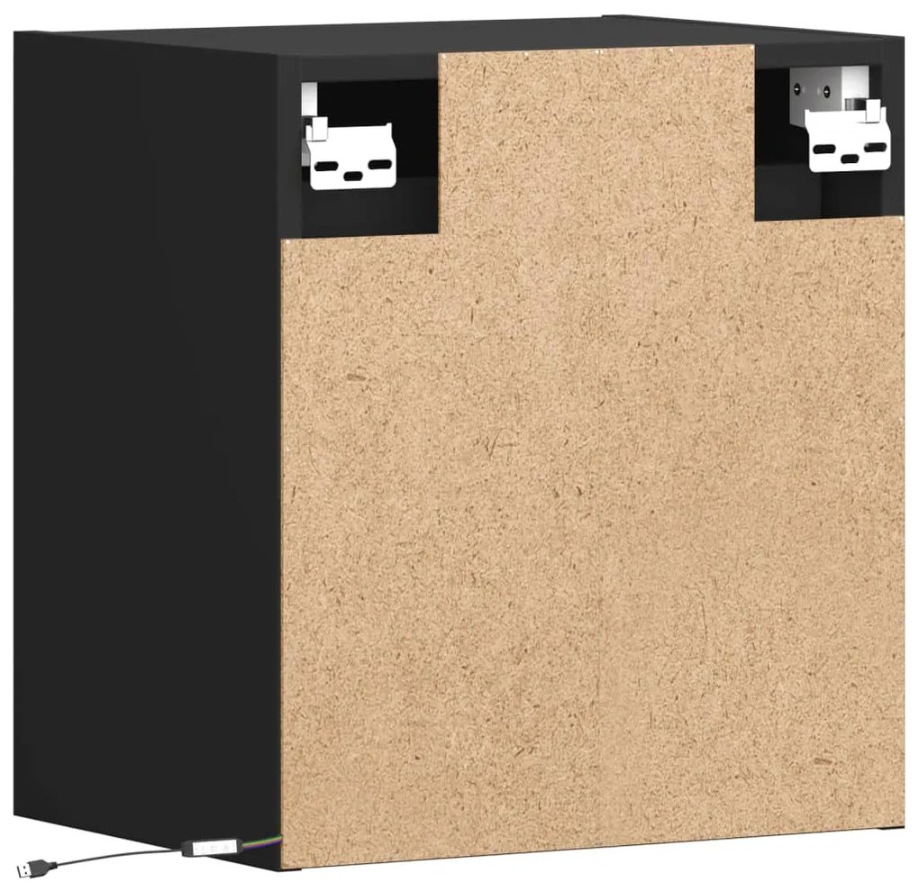 Mesas de cabeceira de parede com luzes LED 2 pcs preto