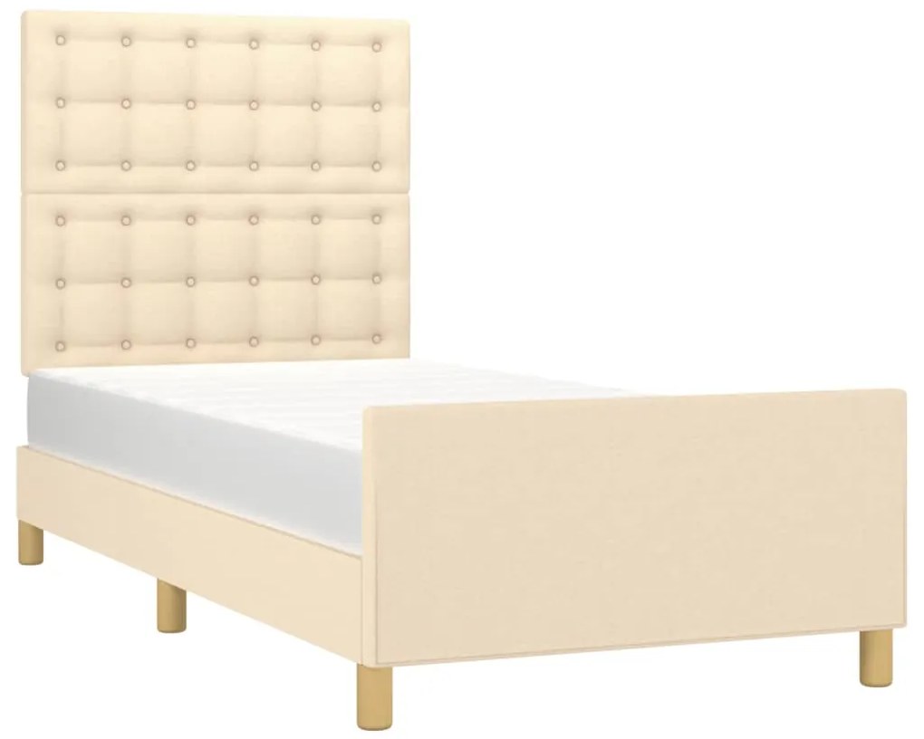 Estrutura de cama sem colchão 100x200 cm tecido cor creme
