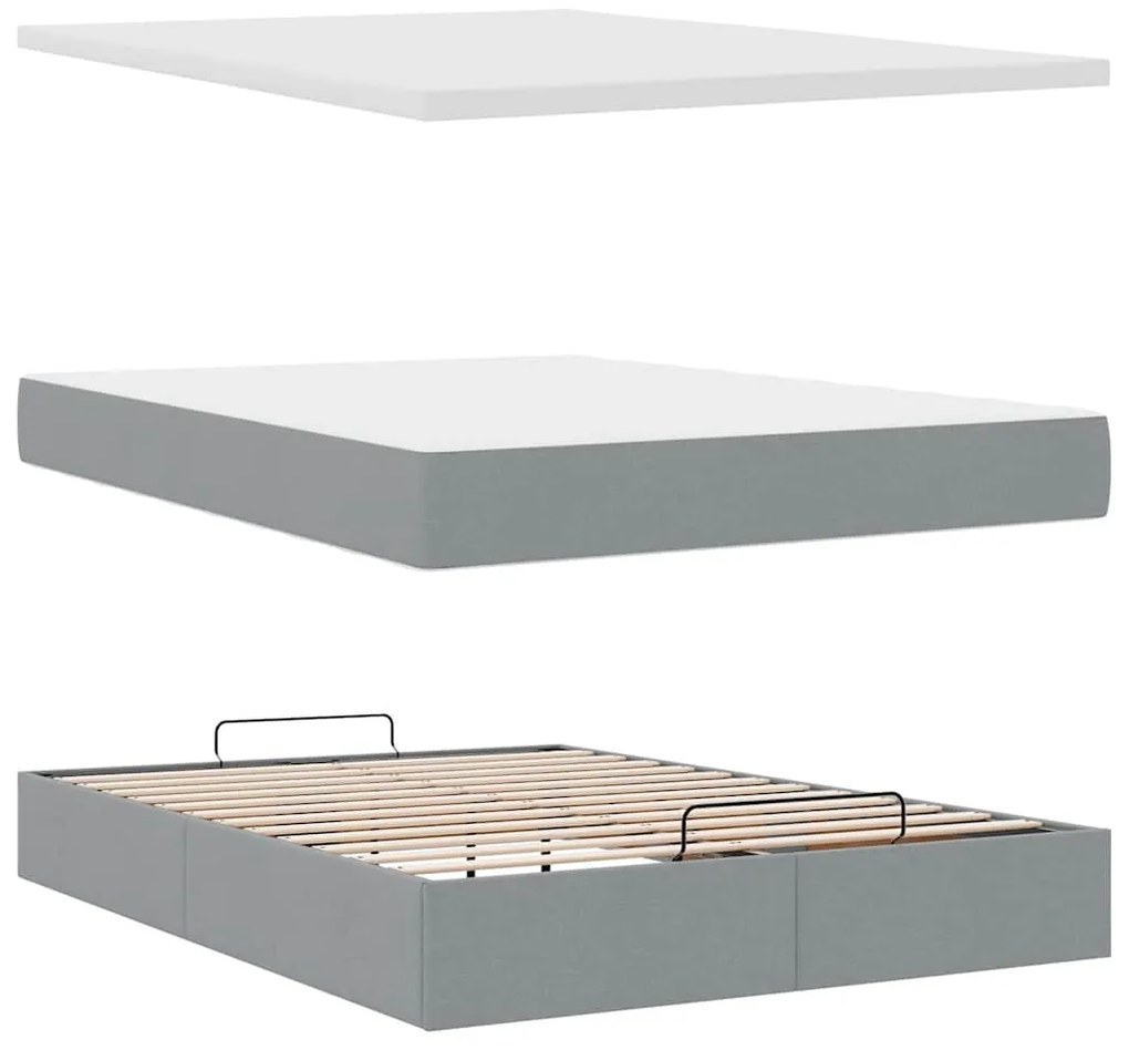 Estrutura de cama otomana com colchão 140x190 cm cinzento claro
