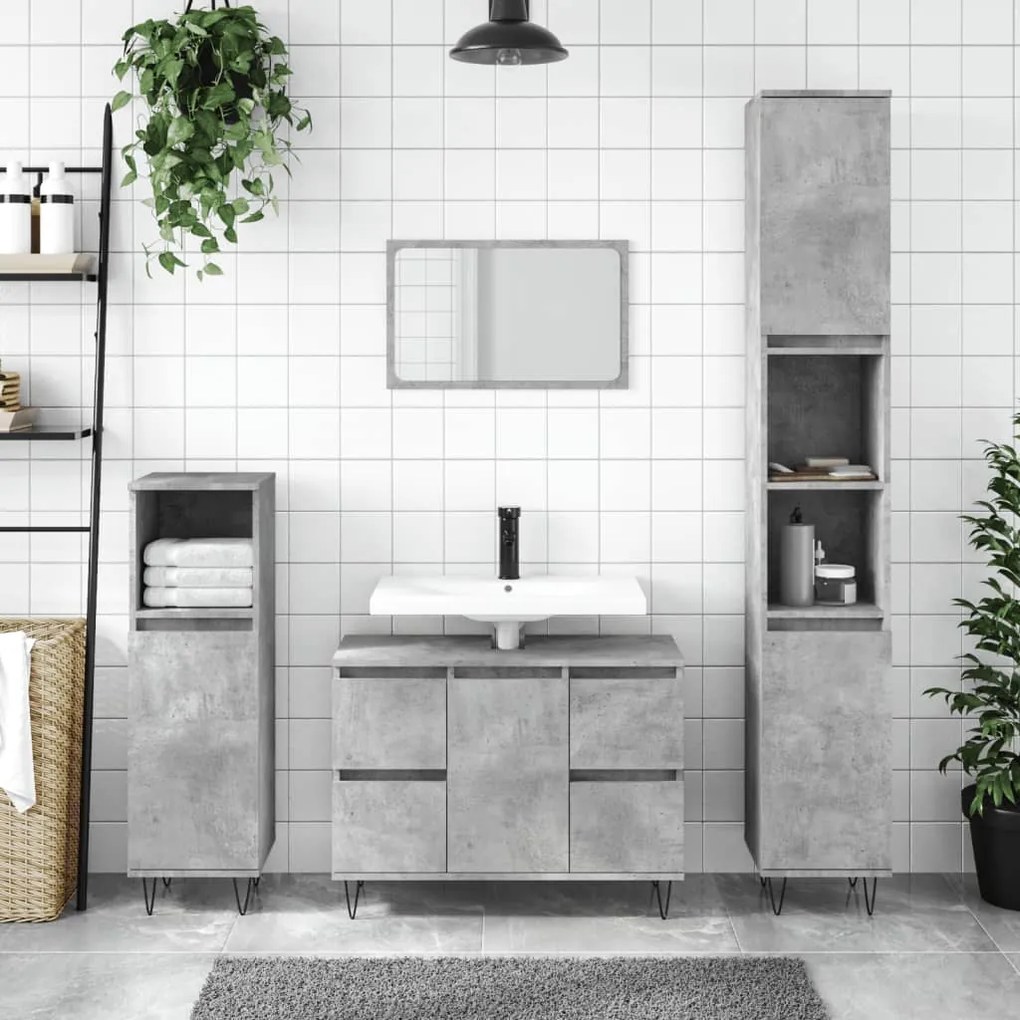 vidaXL Móvel casa de banho 80x33x60 cm derivados madeira cinza cimento