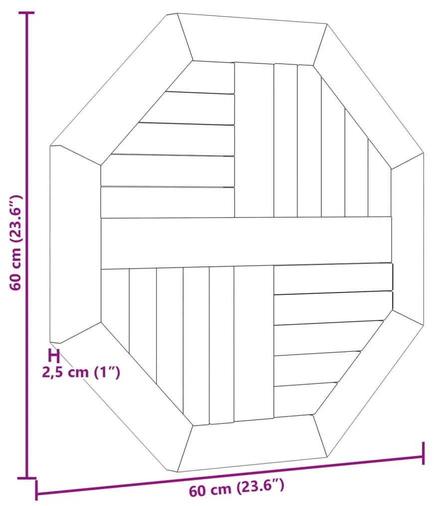 Tampo de mesa octogonal 60x60x2,5 cm madeira de teca maciça