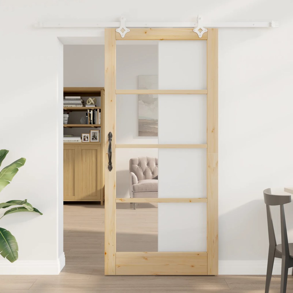 Porta Deslizante vidaXL com Conjunto de Acessórios 93x202 cm Madeira S