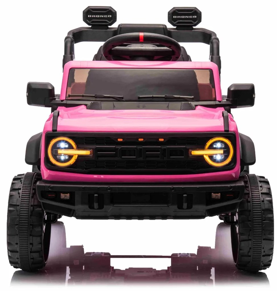 Carro elétrico para crianças 12V Ford Bronco com tração traseira, licenciado (1 Lugar) bateria de lítio, leitor de MP3 com entrada USB, luzes LED Rosa