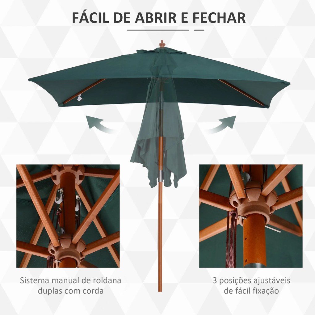 Chapéu de Sol de Jardim 200x150x230cm Chapéu de Sol Retangular Incliná