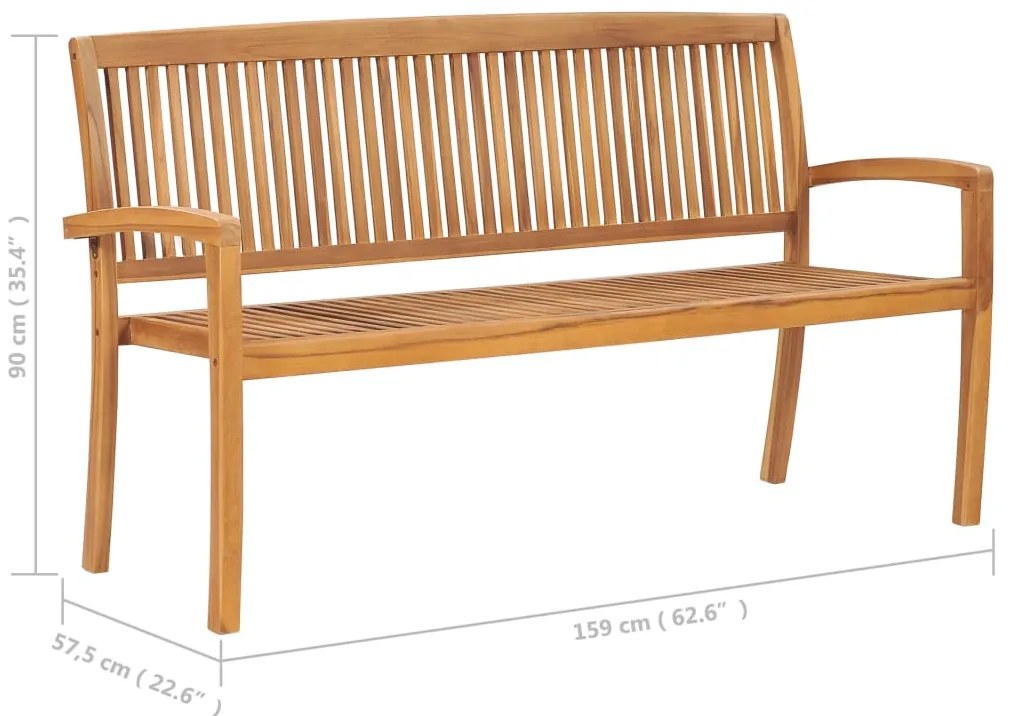 Banco de jardim empilhável c/ almofadão 159 cm teca maciça