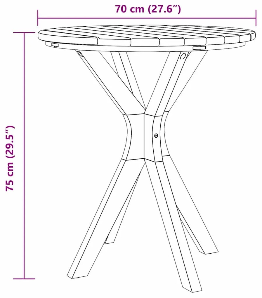 Mesa Bistro de Jardim Ø70x75 cm Madeira Sólida de Teca