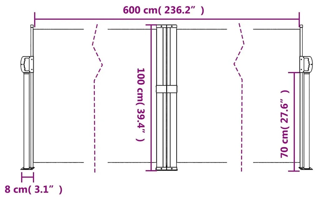 Toldo lateral retrátil 100x600 cm antracite