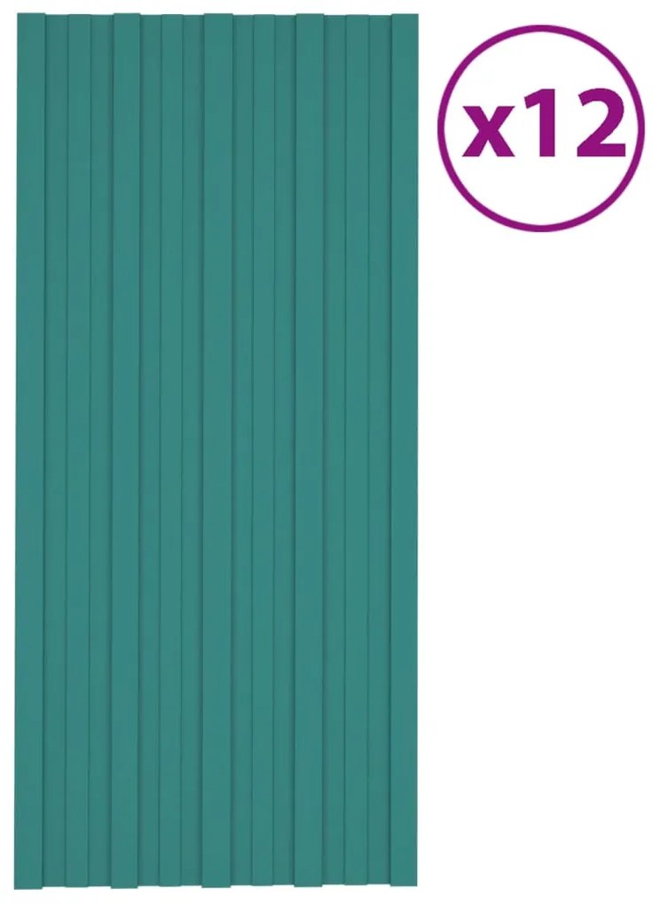 Painéis de telhado 12 pcs 100x45 cm aço galvanizado verde