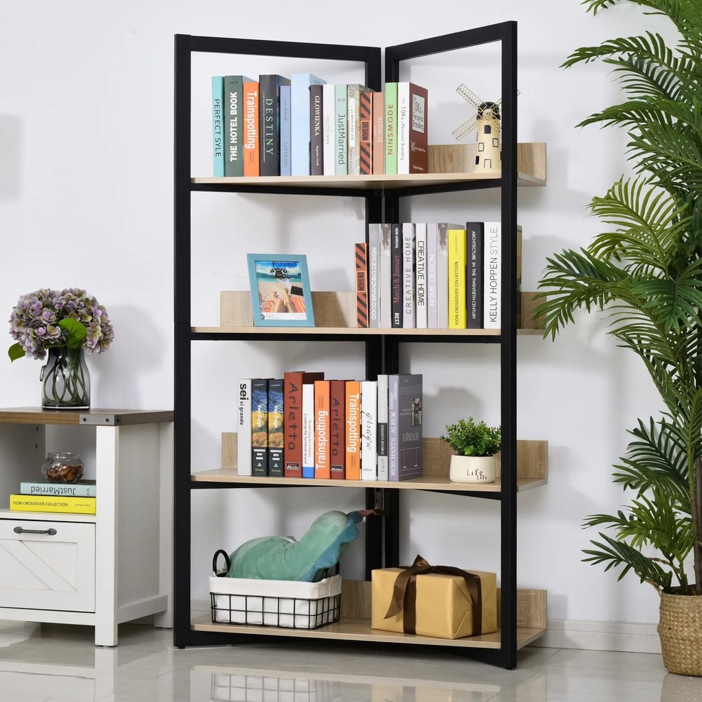 HOMCOM Estante de 4 Níveis Estante de Estilo Industrial com Grande Espaço de Armazenamento Sistema Anti-Tombo 90x39x160cm Preto e Carvalho