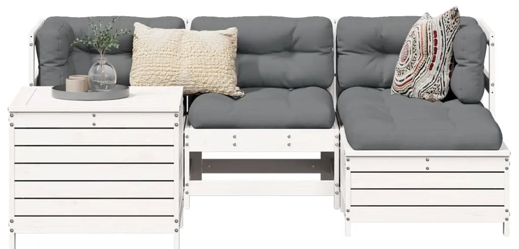 5 pcs conjunto de sofás de jardim madeira pinho maciça branco