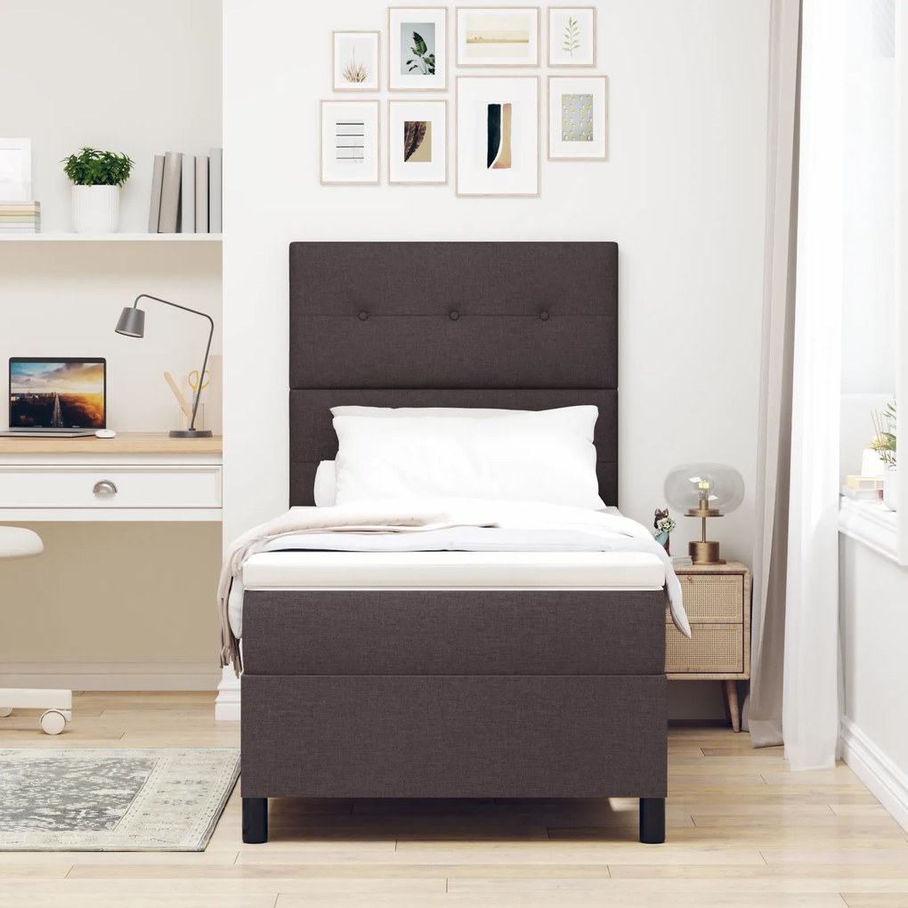 Cama Box Spring com Colchão Castanho Escuro Solteiro Tecido