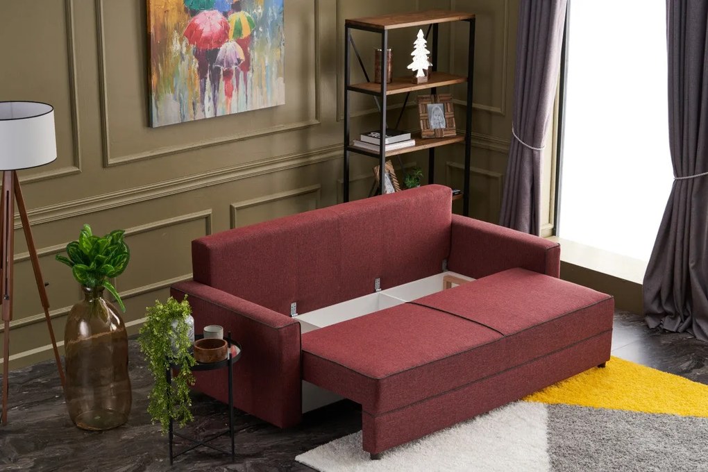 Sofá-Cama de 3 Lugares Ece – Vermelho Claret – 215 x 88 x 90 cm