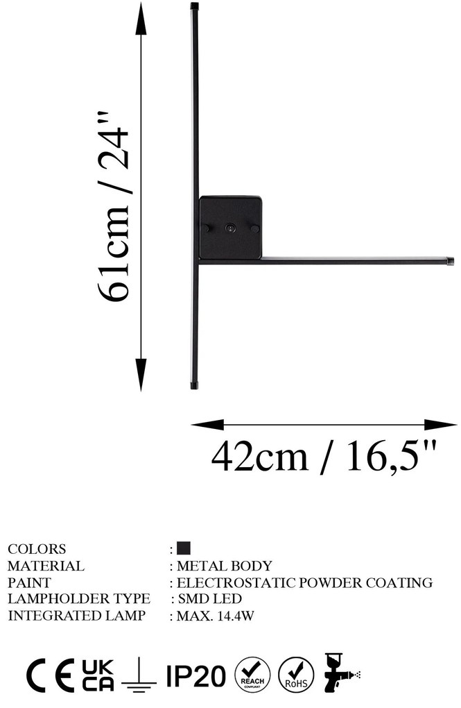 Aplique de Parede Sarf – Preto – 61 cm x 42 cm