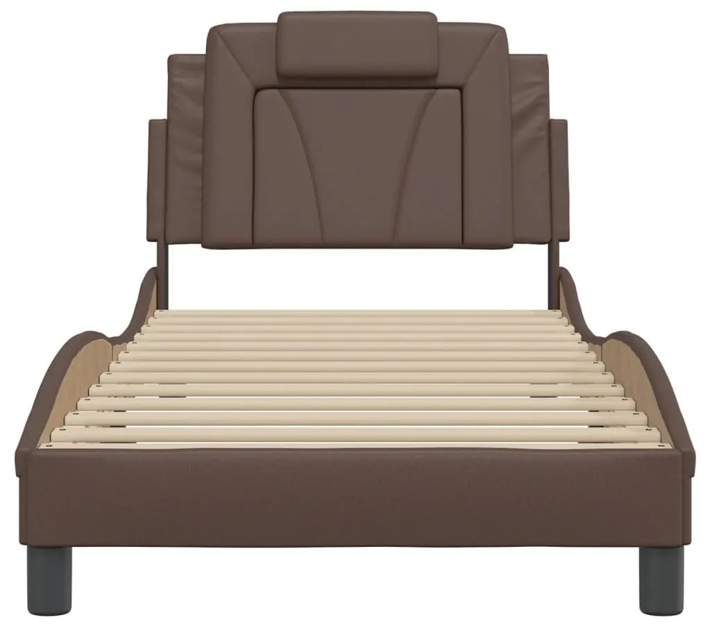 Estrutura cama c/ cabeceira couro artificial 80x200 cm castanho