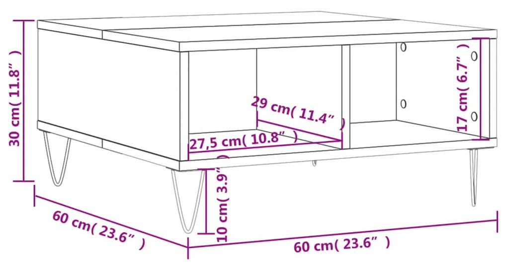 Mesa de centro 60x60x30 cm derivados madeira branco brilhante