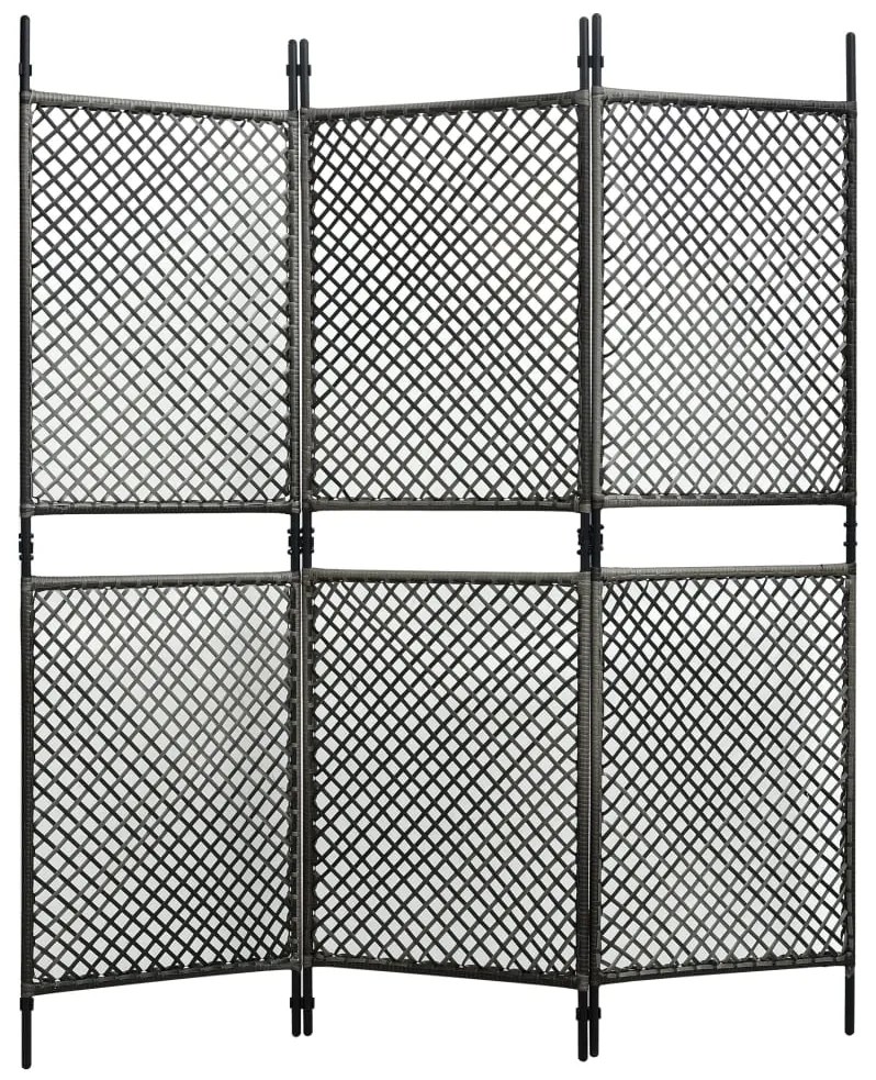 vidaXL Divisória de quarto com 3 painéis 180x200 cm vime PE antracite