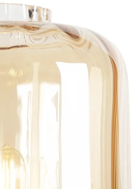 Candeeiro de pé design preto com vidro âmbar - Qara