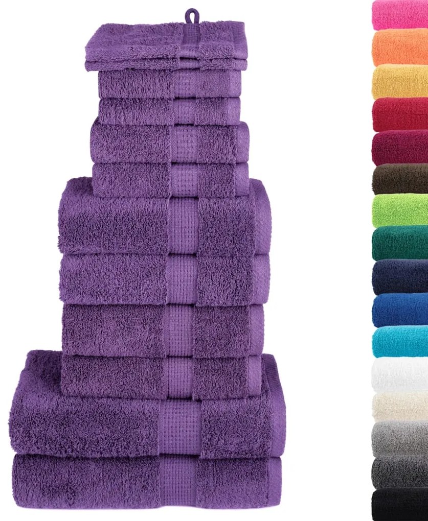 12pcs Conjunto toalhas banho premium SOLUND 600 gsm roxo