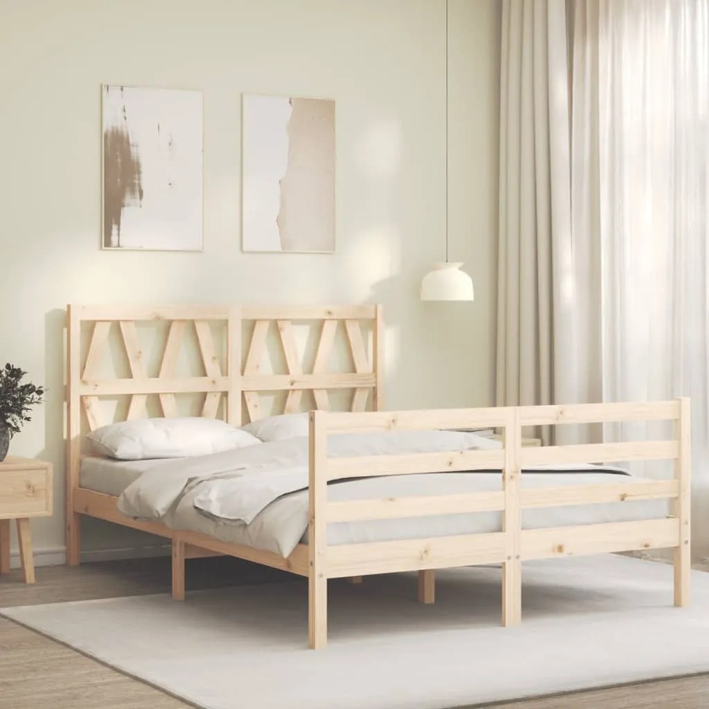 Estrutura de cama com cabeceira 140x190 cm madeira maciça