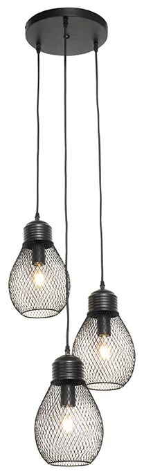Candeeiro de suspensão design preto 3 luzes - Raga