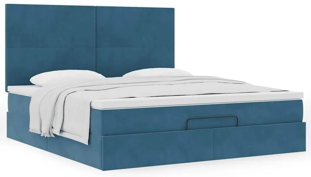 Estrutura cama otomana colchões 180x200 cm veludo azul escuro