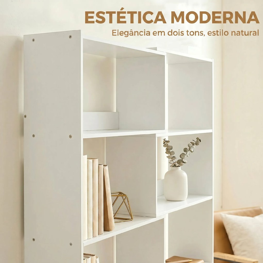 Estante Expansível 5 Níveis Estante para Livros Giratória 350° Largura Ajustável Convertível em L Reta ou Compacta 111,5x23,8x163,7 cm Branco