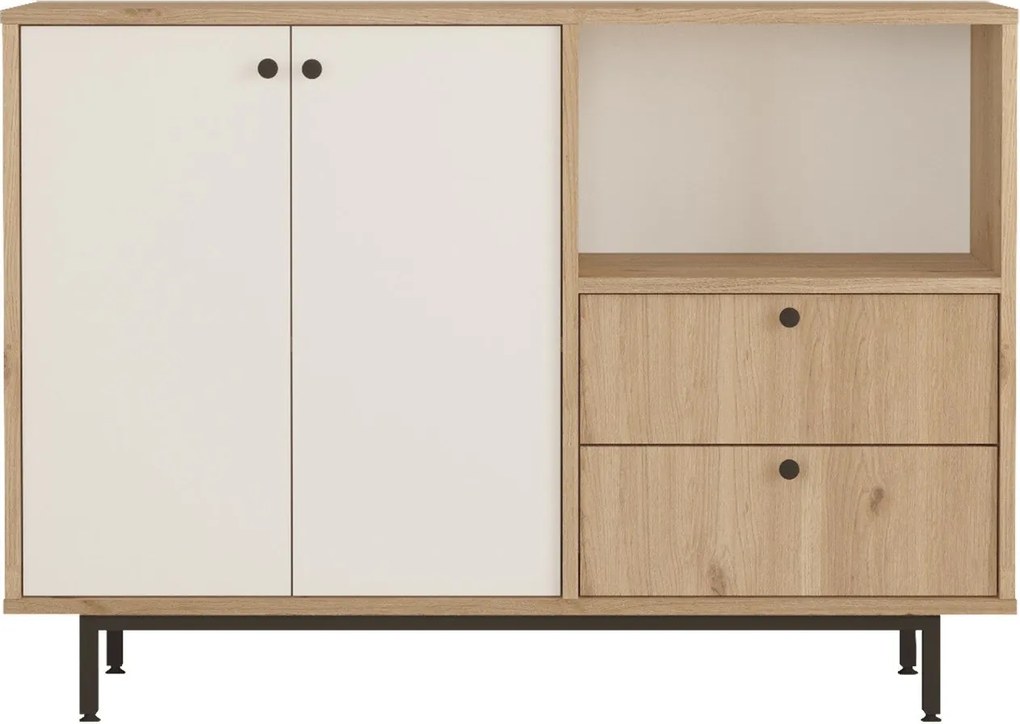 Aparador de cozinha "Toledo" - Carvalho e Branco - 120x85x35.5cm - Des