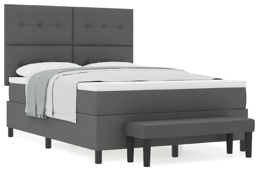 Cama Box Spring com Colchão e Banco Cinza Escuro 140x190 cm Tecido