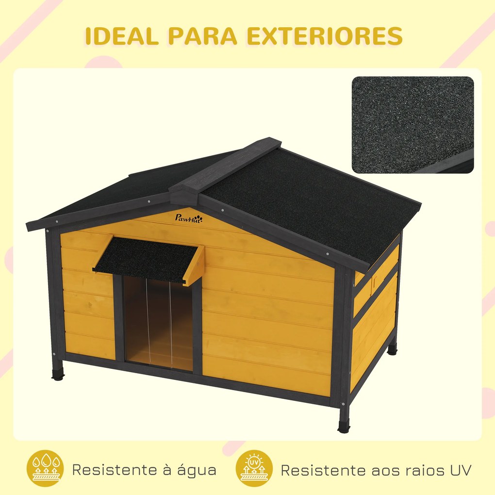 Casota para Cães de Madeira Casa para Animais de Estimação com Teto Asfáltico 2 Janelas Porta com Cortina 97x72x65 cm Madeira