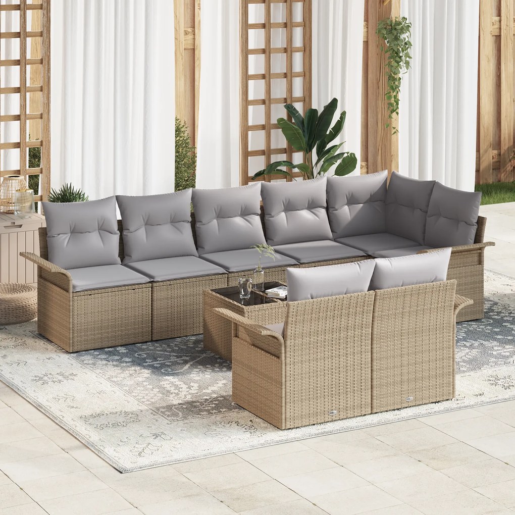 vidaXL Conjunto de Sofá de Jardim de 9 Peças com Almofadas Rattan Polimérico Preto
