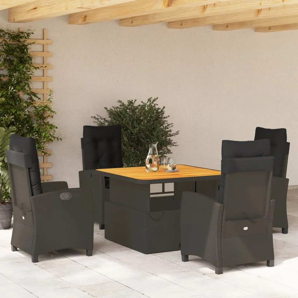 vidaXL 5 pcs conjunto de jantar p/ jardim c/ almofadões vime PE preto