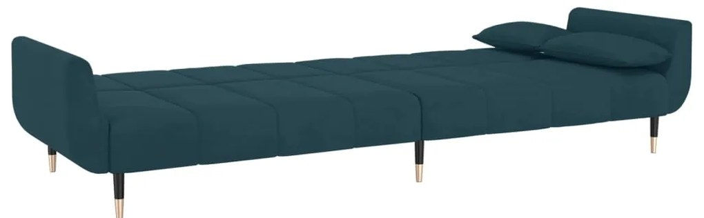 Sofá-cama 2 lugares com duas almofadas veludo azul