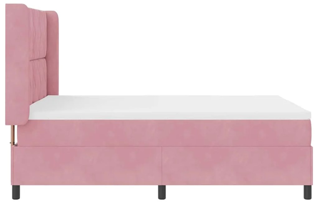 Cama Box Spring com Colchão &amp; LED Rosa 140x190 cm Veludo