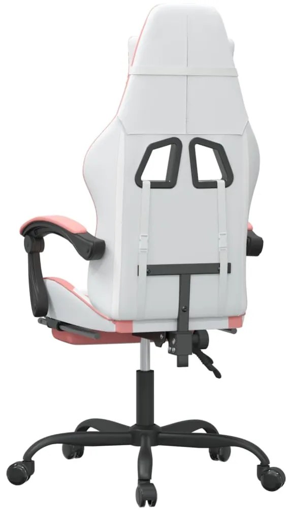 Cadeira gaming giratória c/ apoio pés couro artif. branco/rosa