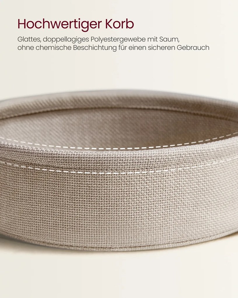 Mesa de centro oval 45 x 100 x 45,7 cm com espaço de arrumação e cesto em tecido, branco e castanho camelo