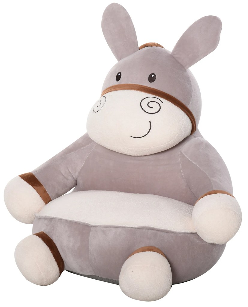 HOMCOM Mini sofá infantil em forma de burro Poltrona fofa para crianças acima de 18 meses com assento acolchoado 60x55x60cm cinza