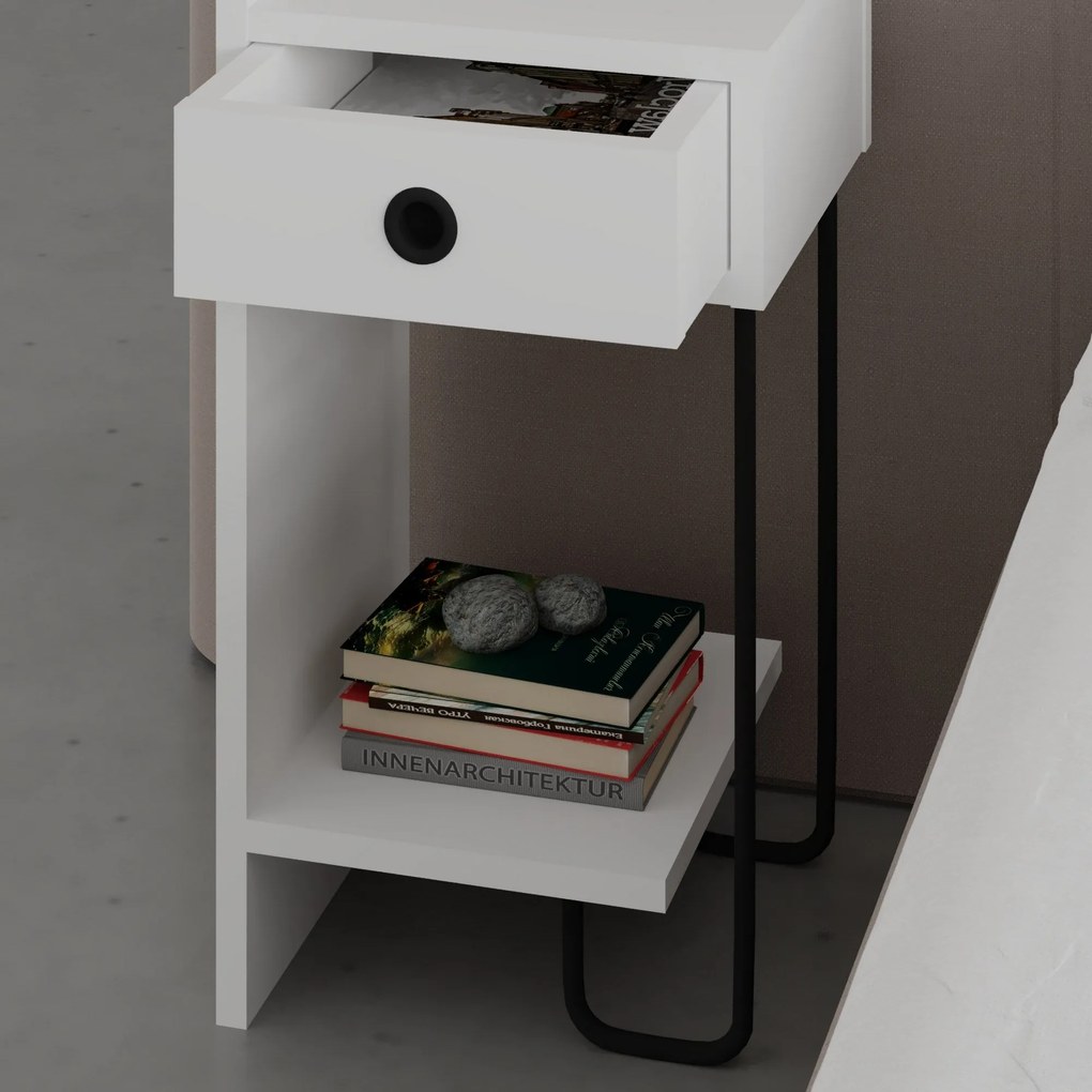 Mesa de Cabeceira Sirius Left – Branco – 32x61x30 cm