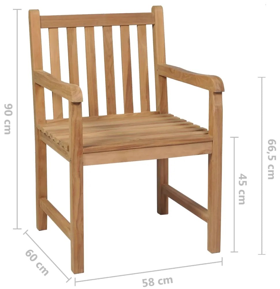 Cadeiras de jardim c/ almofadões pretos 6 pcs teca maciça
