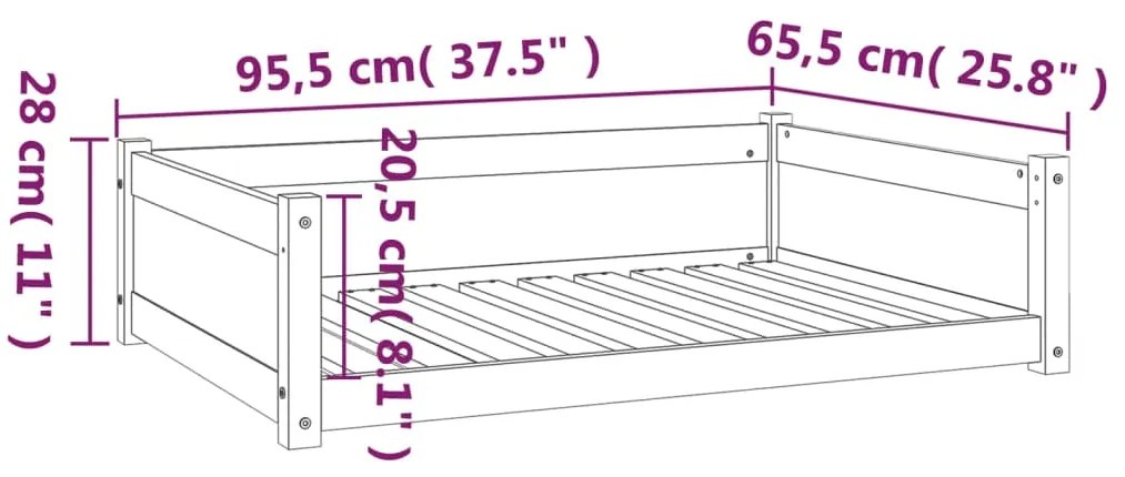 Cama para cães 95,5x65,5x28 cm madeira de pinho maciça